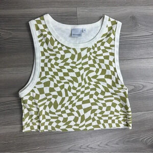 Ghanda Checkered Swirl Cropped Tank Top with Raw Hem